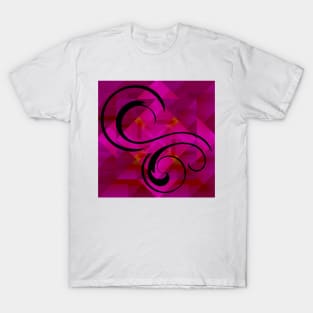 Black Swirls on Magenta Shapes T-Shirt